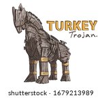 Hand Drawing Canakkale, Turkey Trojan Horse vector.