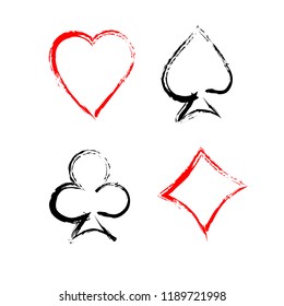 Hand drawing card suit design. Vector set.
