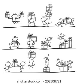 hand drawing cartoon abstract character happy birthday