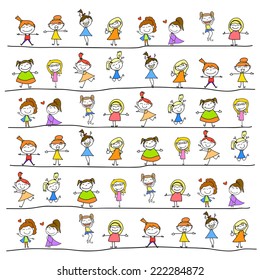 hand drawing cartoon abstract character happy people