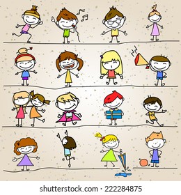 hand drawing cartoon abstract character happy people