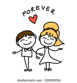 hand drawing cartoon abstract love and wedding