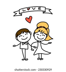 hand drawing cartoon abstract love and wedding