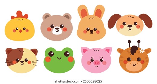 hand drawing cartoon animal sticker set. cute animal drawing, doodle set