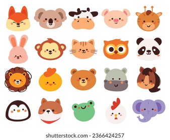 hand drawing cartoon animals collection sticker set. cute animal drawing, animal icon