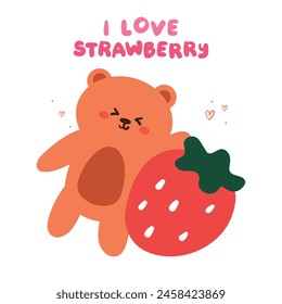 hand drawing cartoon bear with dessert. cute animal card, wallpaper, background