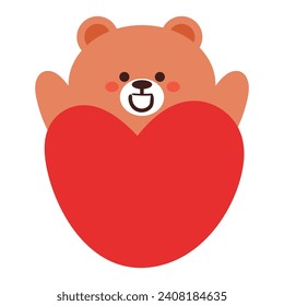 handgezeichneter Cartoon-Bär, der ein Herz hält. süße Tierdoodle für Valentin