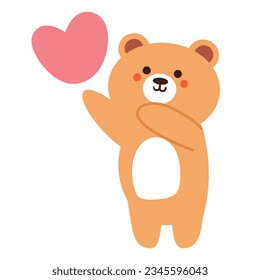 hand drawing cartoon bear with pink heart. cute animal doodle