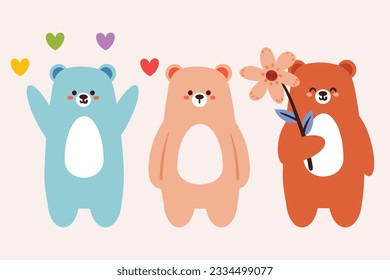 hand drawing cartoon bear sticker. cute animal drawing for icon