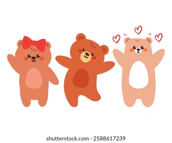 hand drawing cartoon bear sticker set. cute animal drawing, doodle set