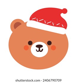 hand drawing cartoon bear wearing hat. cute animal doodle sticker
