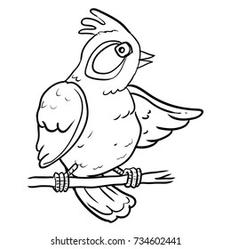 Hand drawing of Cartoon Bird on branch tree, Sketch design for coloring book.Vector Illustration. - Vector Illustration
