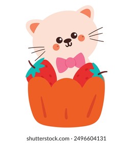 hand drawing cartoon bunny inside a cupcake. cute animal drawing, doodle