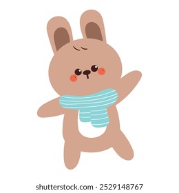 hand drawing cartoon bunny wearing blue scarf. cute animal drawing, doodle