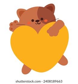 dibujando a mano a un gato de dibujos animados sosteniendo un corazón. doodle lindo animal para valentina