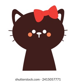 hand drawing cartoon cat wearing ribbon. cute animal doodle