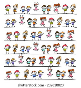 hand drawing cartoon character abstract happy kids 