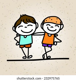 hand drawing cartoon character abstract happy kids 