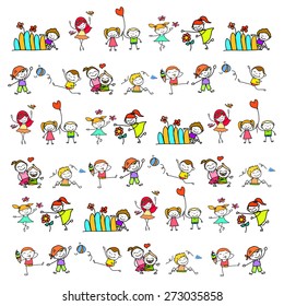 hand drawing cartoon character abstract concept happy kids