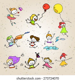 hand drawing cartoon character abstract concept happy kids