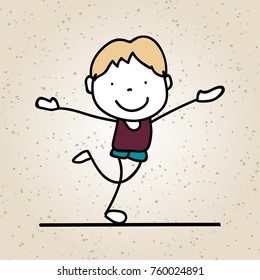 Hand drawing cartoon character abstract people happy boy