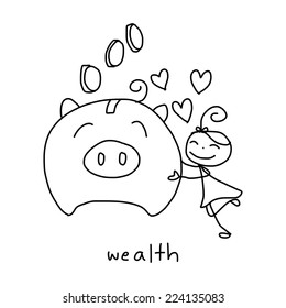 Dibujo a mano concepto de personaje de dibujos animados Happy Business