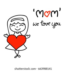 hand drawing cartoon character concept happy mothers day. Happy family, love and happiness idea vector illustration.