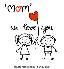 hand drawing cartoon character concept happy mothers day. Happy family, love and happiness idea vector illustration.