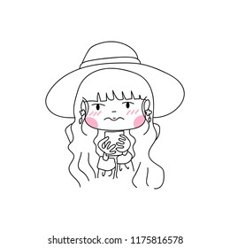 hand drawing cartoon character girl expression vector illustration line art clip art