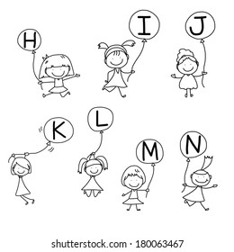 hand drawing cartoon character happiness alphabet