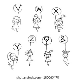 hand drawing cartoon character happiness alphabet
