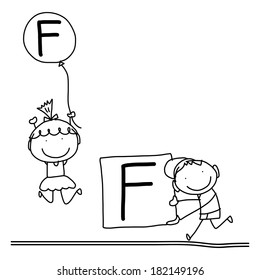 hand drawing cartoon character happiness alphabet F
