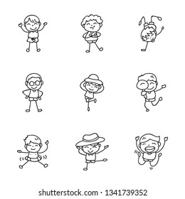 Hand drawing cartoon character happy kids abstract vector illustration
