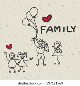 hand drawing cartoon character happy family