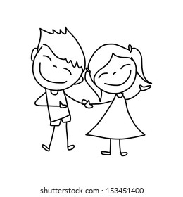 hand drawing cartoon character happy life