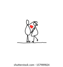 hand drawing cartoon character happy lovers wedding