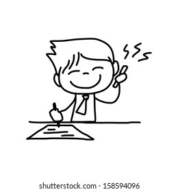 hand drawing cartoon character happy business person taking note over phone call
