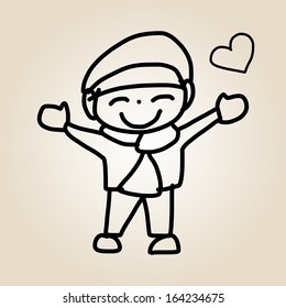 hand drawing cartoon character happy life