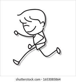Hand drawing cartoon character happy boy running. Vector illustration. Abstract people design art for kindergarten, school, education, academic, art, painting, and coloring practice.
