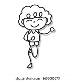 Hand drawing cartoon character happy cute boy running. Vector illustration. Abstract people design art for kindergarten, school, education, academic, art, painting, and coloring practice.