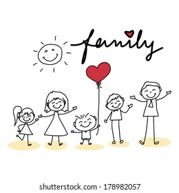 hand drawing cartoon character happy family