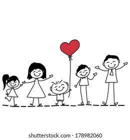 hand drawing cartoon character happy family