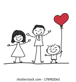 hand drawing cartoon character happy family