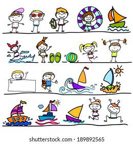 hand drawing cartoon character happy kids playing