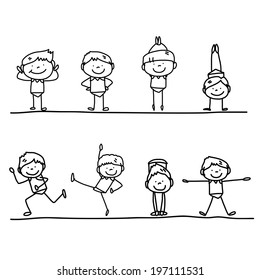 hand drawing cartoon character happy kids playing