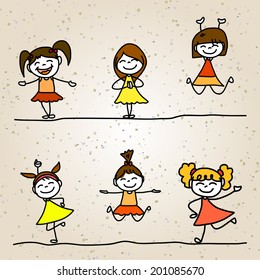 hand drawing cartoon character happy kids playing