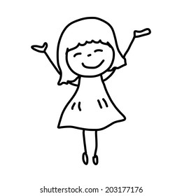 hand drawing cartoon character happy kids playing
