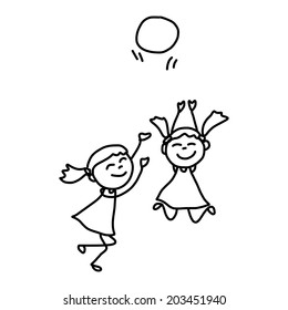 hand drawing cartoon character happy kids playing