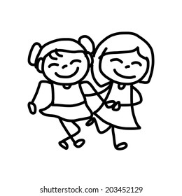 hand drawing cartoon character happy kids playing