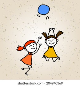 hand drawing cartoon character happy kids playing